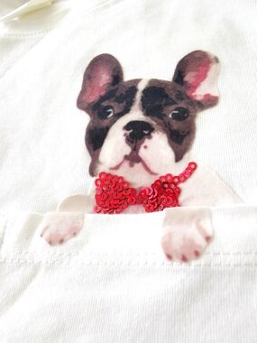 H&M T-Shirt * White Dog Pocket Sequin Bow XS NWT Style